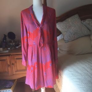 ModCloth Red and Blue Print Dress Size 14  NWT